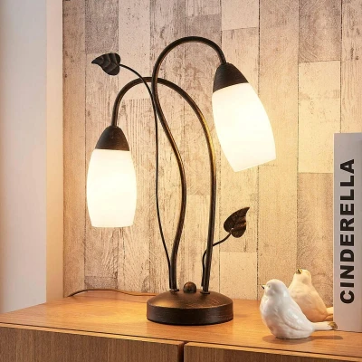 Afbeelding van Lindby Tafellamp 2 lichts Glas, metaal H: 40 cm E14 wit, geborsteld zwartgoud