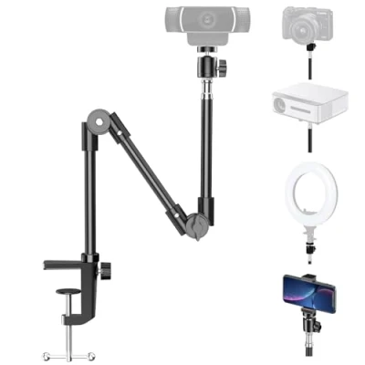 Afbeelding van KDD Webcamstandaard cameramontage met telefoonhouder, 61 cm opvouwbare flexibele zwanenhals mobiele telefoonklem en tafelprojectorbevestiging, voor Logitech C922 C930e C920S C920 C615 C960 Brio 4K,