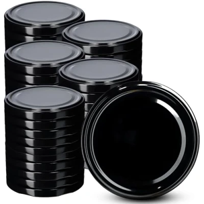 Afbeelding van KADAX Schroefdeksel voor potten, diameter 89 mm, reservedeksel van metaal, twist off deksel met 6 inkepingen, inmaakpotten en weckpotten, zwart, 50 stuks