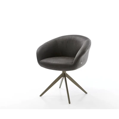 Afbeelding van Eetkamerstoel Vinka Flex met armleuning kruisframe breed afwerking titaniumeffect antraciet vintage pocketveer kern 360 draaibaar