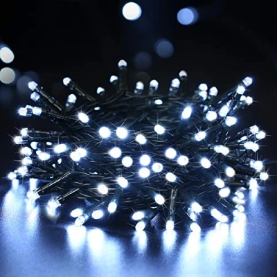 Afbeelding van BrizLabs Fairy Lights Lichtsnoer, 10 m, 100 leds, waterdicht, met timer, kerstverlichting, binnen, voor decoratie thuis, feest, Kerstmis, bruiloft, groene kabel, koud wit
