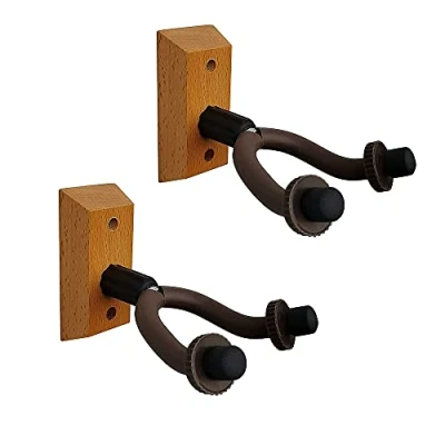 Afbeelding van Tiardey 2 stuks wandhouder gitaarhouder, walnoot gitaarhouder met schroeven voor gitaren, bas, folk ukelele, viool, mandoline banjo en schilderinstrumenten