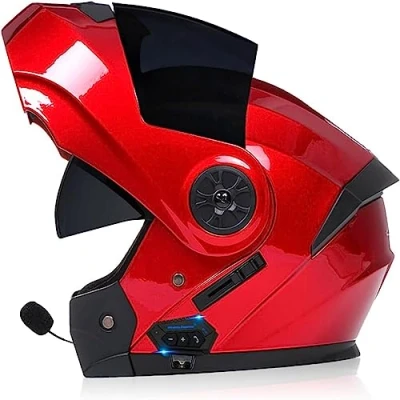 Afbeelding van Motorhelm met bluetooth, ECE gecertificeerd, anti condens, dubbel vizier, integraalhelm, valhelm microfoon voor automatisch antwoord, bromfietshelm, heren en dames