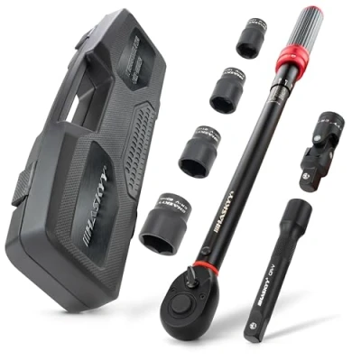 Afbeelding van HASKYY Momentsleutel 1/2&quot; 40 220Nm doppen 17 19 21 23 mm cardanscharnier incl. verlengadapter motorfiets auto quad
