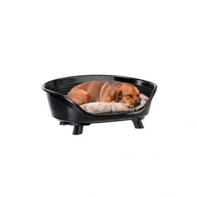 Afbeelding van Ferplast hondenbed &amp; kattenbed met katoenen kussen, verhoogd hondenbed, kunststof medium, wasbaar, hondenmand, ademend en antislip, THRONE 70,5 x 52 h 28,5 cm, zwart