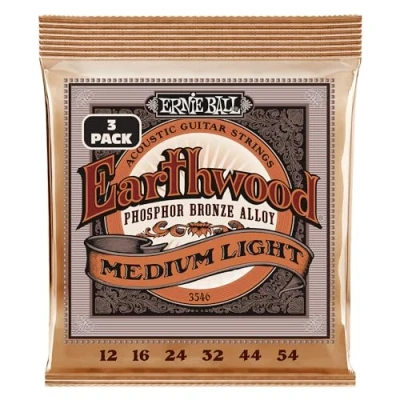 Afbeelding van Ernie Ball 3546 Earthwood Custom Medium Light Phosphor Bronze 12 54 snaren voor westerngitaar (3 sets)