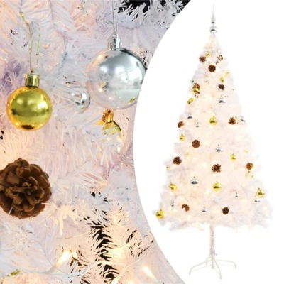 Afbeelding van Kunstkerstboom met verlichting en kerstballen 180 cm wit