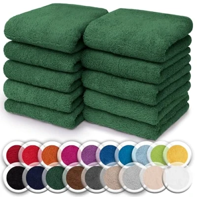 Afbeelding van Set van 10 washandjes 100% kat badstof zeepdoekjes Formaat 30 x cm in stuks kleur: donkergroen