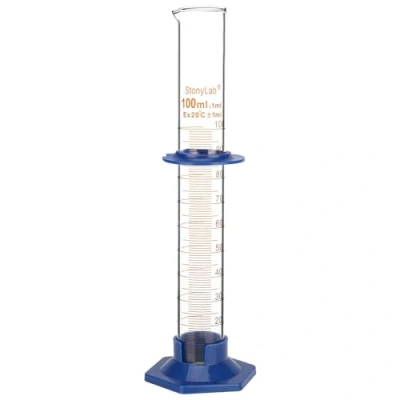 Afbeelding van stonylab Gegradeerde cilinder, laboratoriumborosilicaatglas, gegradueerde maatcilinder met kunststof zeshoekige basis en beschermende kraag, 100 ml