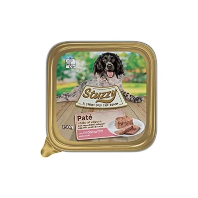 Afbeelding van Stuzzy Mister Natvoer voor volwassen honden, smaak ham, paté en vlees in stukken, totaal 3,3 kg (22 bekers x 150 g)