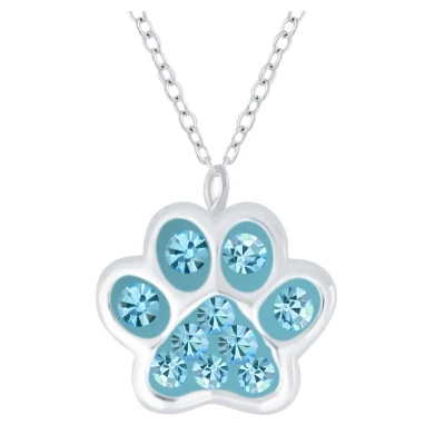 Afbeelding van JoyS Zilveren kat hond dierenpoot hanger met ketting 36 cm + 5 aqua blauw poot afdruk