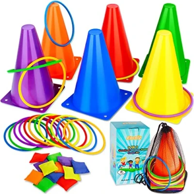 Afbeelding van Eocolz 3 in 1 Carnaval Games Set, Zachte Plastic Kegels Bean Bags Ring Toss voor Kinderen Verjaardagsfeest Outdoor Levert 32 Stuks Combo Set