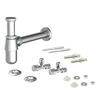 Afbeelding van Kirchhoff Bassinflessenvangerset, 1 1/4&quot; x 32 mm, met bevestiging en 2x haakse kraan 98800004