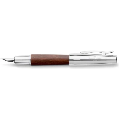 Afbeelding van Faber Castell vulpen E motion chroom/ donkerbruin perenhout M FC 148210