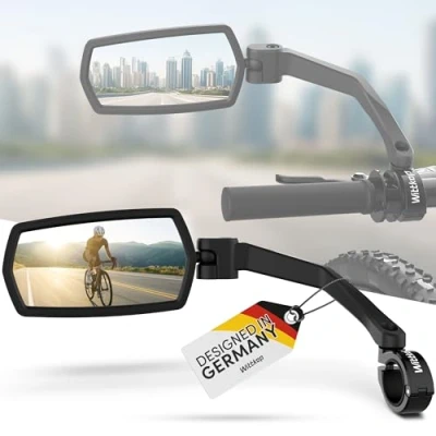 Afbeelding van WITTKOP Fietsspiegel, groot HD gezichtsveld, 360 graden draaibaar en inklapbaar, montage boven onder, onbreekbaar duurzaam, convexe achteruitkijkspiegel voor fiets, e bike (set L + R))