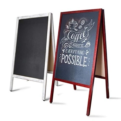 Afbeelding van Master of Boards Klantenstopper, outdoor, weerbestendig, affichestandaard, reclamebord, reclamebord voor buiten, beschrijfbaar krijtbord de horeca, dubbelzijdig, wit/bruin, 81 x 50,8 4,5 cm