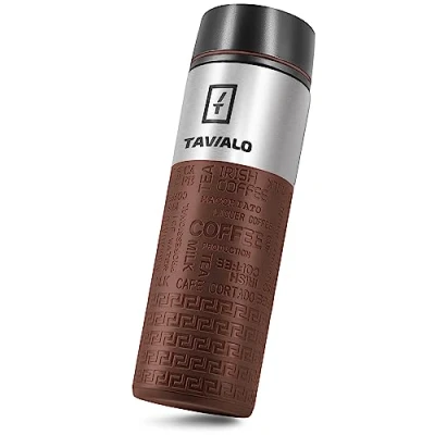Afbeelding van thermobeker isolatiebeker 380ml, koffie to go, inox roestvrij staal + 2 extra siliconen afdichtingen, gekleurd karton (bruin)