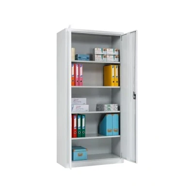 Afbeelding van Furni24 Archiefkast, compleet gemonteerd, 195x92,5x42cm, stalen vleugeldeurkast, afsluitbare locker, archiefkast met 5 vakken, universele kast, grijs