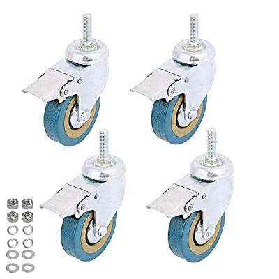 Afbeelding van 4 pack, WeFoonLo vergrendelbaar 3&quot; schroefdraadpenbevestigingszwenkwiel zonder polyurethaanwiel met rem voor trolleys, karren, meubels, werkbanken (M10 schroefdraadpen 3&quot;)