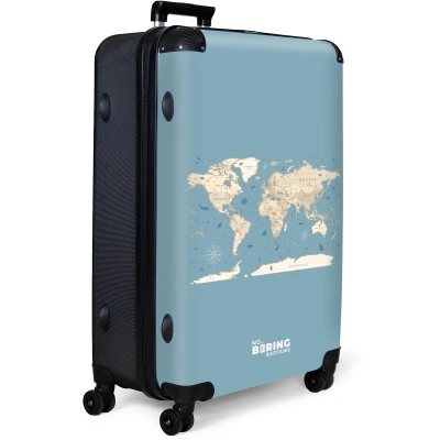 Afbeelding van NoBoringSuitcases.com® Koffer groot Reiskoffer lichtgewicht Wereldkaart Oceaan Realistisch Blauw Rolkoffer met 4 wielen Grote trolley XL 98 liter bagage