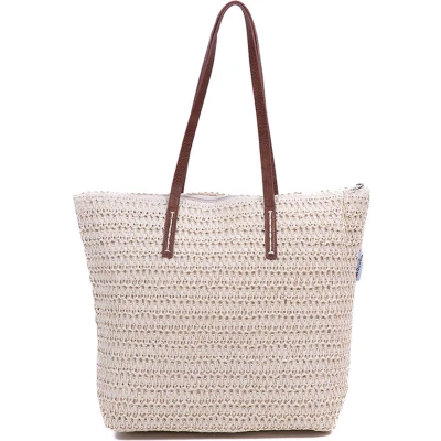 Afbeelding van Monnq strandtas met rits rieten tas riet Metta Natural