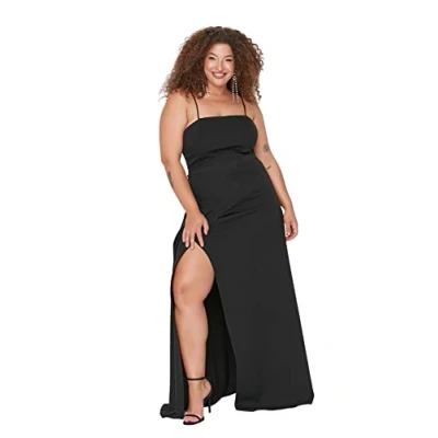 Afbeelding van Trendyol Vrouwen Vrouw Maxi Bodycon Getailleerde Geweven Plus Size Jurk, Zwart, 44 grote maten