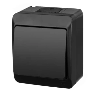 Afbeelding van asvendo Elektro HERMES moderne opbouwserie/lichtschakelaar/dubbele schakelaar/stopcontact meervoudig / IP44 waterdicht/buiten/zwart (lichtschakelaar)