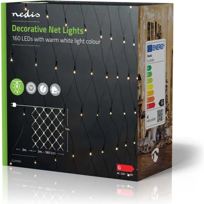 Afbeelding van Decoratieve Net Verlichting Warm Wit 160 LED&#039;s 2 x 1 m Licht Nedis
