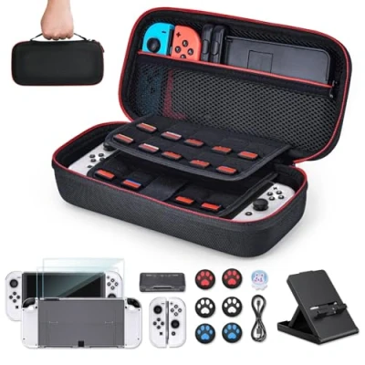 Afbeelding van Younik Schakelaar Oled Accessoires Bundel, 16 in 1 Kit Inclusief Switch Draagtas, Beschermhoes voor Console &amp; J Con, Schermbeschermer, Verstelbare Stand, Game Case