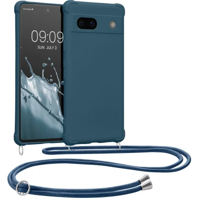 Afbeelding van kwmobile telefoonhoesjegeschikt voor Google Pixel 7a Hoesje van siliconen met telefoonkoord In donkerblauw