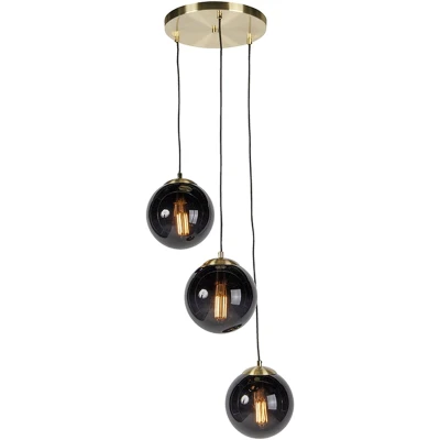 Afbeelding van QAZQA Art deco hanglamp messing met zwart glas 3 lichts Pallon