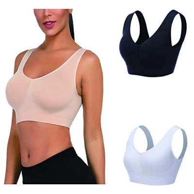 Afbeelding van Boolavard Bustier Damen BH zonder Buegel 3er Set Wohlfühl Bustiers Tops Schlaf Still Sport Bralette Schwarz, Wit, beige Bügelloser Soft Bra, Zwart, Beige, XL