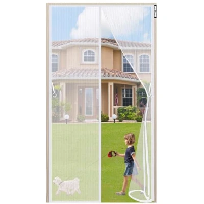 Afbeelding van magnetische vliegendeur, gordijn is ideaal voor balkondeuren, kelderdeuren en openslaande deuren, zonder boren eenvoudig te kleven 100 x 245 cm Wit
