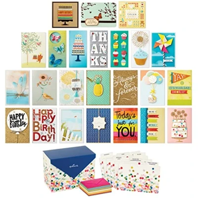 Afbeelding van Hallmark All Occasion Handgemaakte set met verschillende wenskaarten kaartenorganizer (24 stuks) verjaardag, baby, bruiloft, rouw, bedankje, blanco