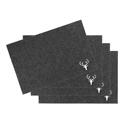 Afbeelding van Nordstern Placemat van vilt &#039;herten&#039; donkergrijs set 4 45 x 30 cm
