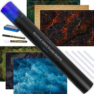 Afbeelding van TIDYBOSS Dungeons and Dragons Expansion Pack 3 x Dubbelzijdige 24x 36 Game Grid Mat 6 terreinen met Lava, Zee, Bos, Grot, Moeras en Woestijn Inclusief 2 Dry Erase Markers, Eraser Clips