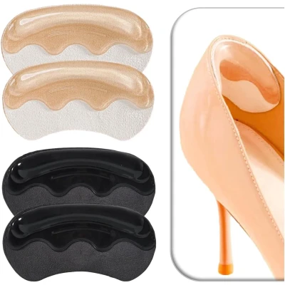 Afbeelding van 4 paar antislip hielgrepen voor te grote schoenen, gel hielvoeringen, zelfklevende hielkusseninzetstukken Halve maat binnenzolen(Beige+Zwart)