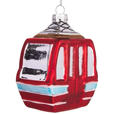 Afbeelding van BRUBAKER Skilift Rood Handbeschilderde Kerstbal van Glas Handgeblazen Kerstboomversieringen Figuren Grappige Decoratieve Hangers Boombal 10 cm