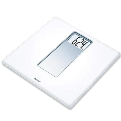 Afbeelding van Beurer PS 160 Digitale Personenweegschaal Glazen inleg XXL display Tot 180 kg Quick Start Automatische uitschakeling Op 100 gr. nauwkeurig Incl. batterij 5 Jaar garantie Wit/glas