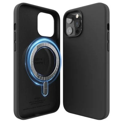 Afbeelding van elago Magnetische Siliconen Hoesje Compatibel met iPhone 12 Pro Max (6,7 inch) Ingebouwde Magneten, MagSafe accessoires (Zwart)