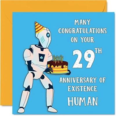 Afbeelding van Grappige 29e verjaardagskaarten voor mannen vrouw Robot Droid Gelukkige verjaardagskaart zoon dochter broer zus oom tante nichtje neef neef, 145 mm x grap humor scherts