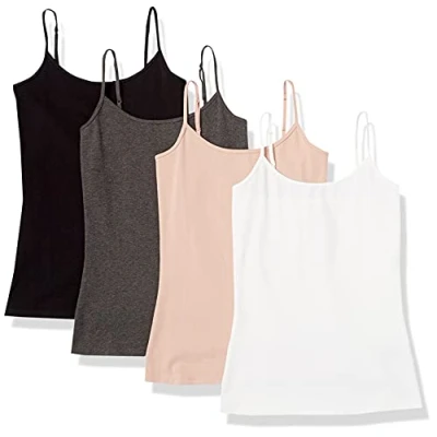 Afbeelding van Amazon Essentials Women&#039;s Hemd met slanke pasvorm, Pack of 4, Roze/Grijs/Zwart, XS