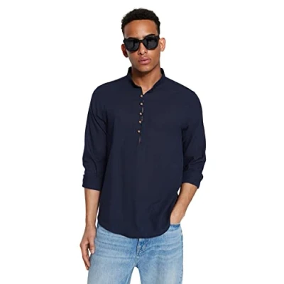 Afbeelding van Trendyol Heren rechte lange mouwen slank overhemd shirt, Donkerblauw, 3XL