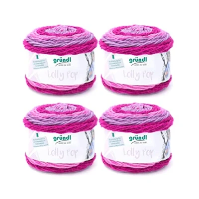 Afbeelding van Gründl Lolly Pop haak en breigaren (wolachtig wasbaar universeel garen, 100% polyacryl, 150 g/240 m, naalddikte: 5 6, 4 x g), Raspberry Swirl, 24 10 cm