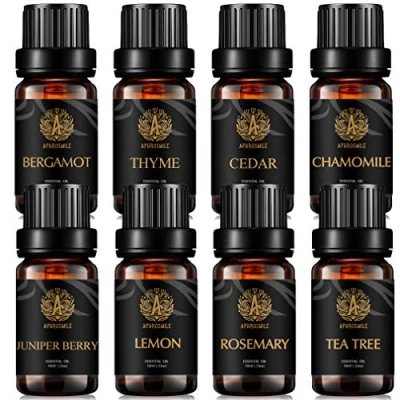 Afbeelding van Aromatherapie, tijm, etherische olieset voor diffuser, 100% pure bergamot, thuis, 8 x 10 ml, therapeutische kwaliteit, kamille, oliën, set, ceder, citroen, rozemarijn, theeboomoliën.