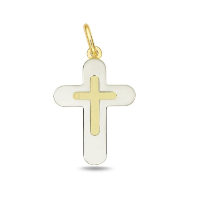 Afbeelding van Juwelier Zwartevalk 14 karaat gouden bicolor kruis hanger 14.282