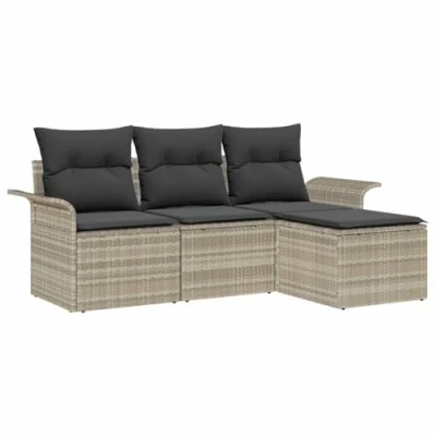 Afbeelding van vidaXL 4 delige tuin sofa set met kussens lichtgrijs poly riet
