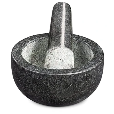 Afbeelding van Navaris vijzel met stamper van graniet Granieten voor kruidenmixen, pesto en dips Set inclusief fijnmalen Ø 12 cm