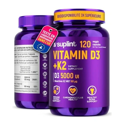 Afbeelding van vitamine D3 en K2 D volwassenen capsules Botten Immuuunsysteem Spieren Tanden Weerstand Suplint 120