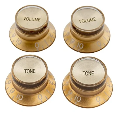 Afbeelding van Musiclily Pro Metrisch Gitaarknop Reflector Belmodel 2 Volume Toon Knoppenset voor Double Cut stijl Elektrische Gitaar, Goud met Top (4 Stuks)